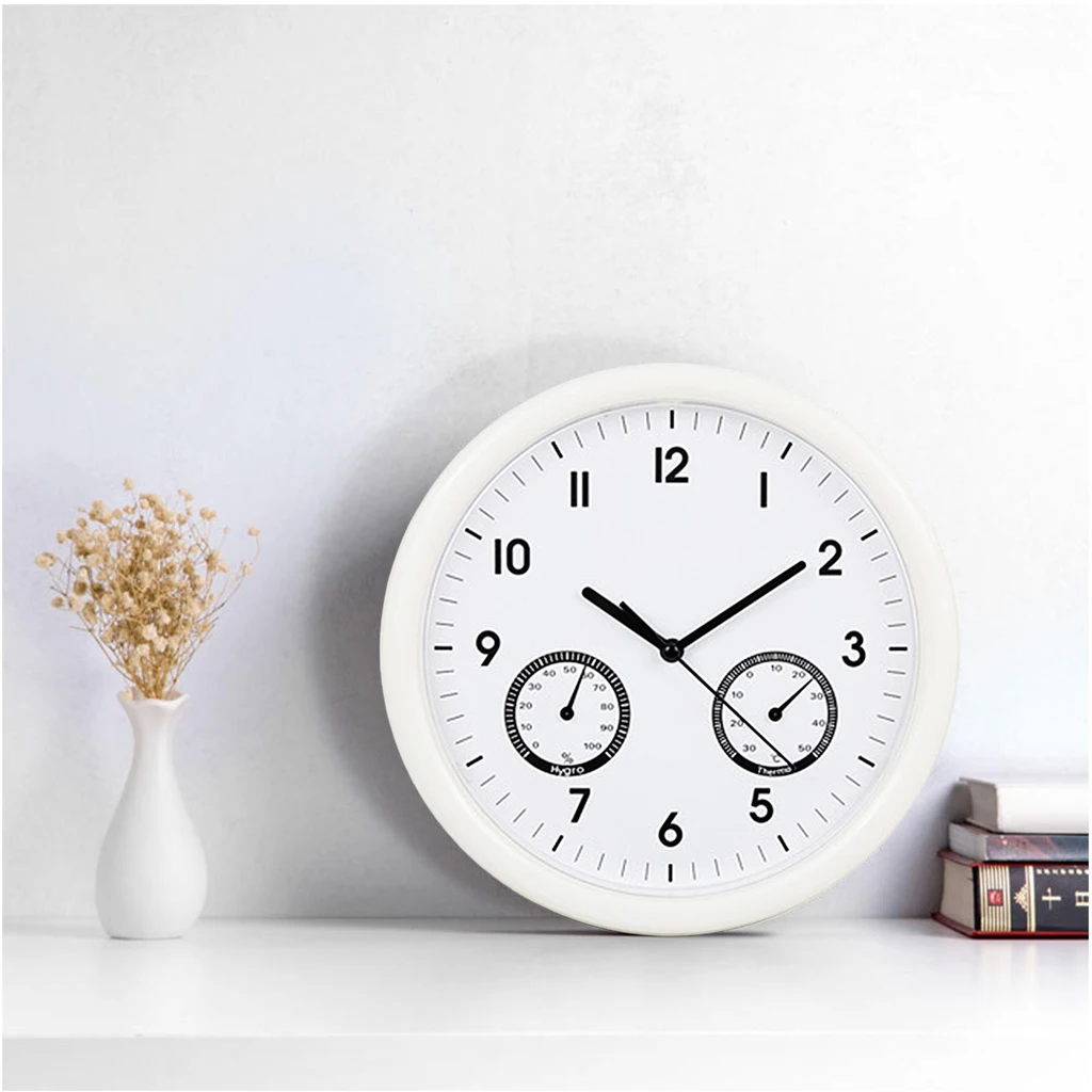 Silent Wall Clock with Thermometer and Hygrometer Display, Non Ticking Quartz Sweep Movement Battery Operated for Home, Office