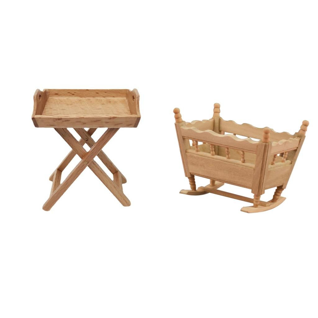 Mini 1:12 Cradle Bed Snack Desserts Rack Shelf Model Living Room Decoration