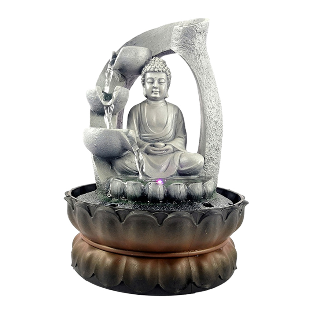 Indoor Waterfall Fountain Office Tabletop Relaxation Fountain View With LED Light Lucky Feng Shui Buddha Statue Figurines