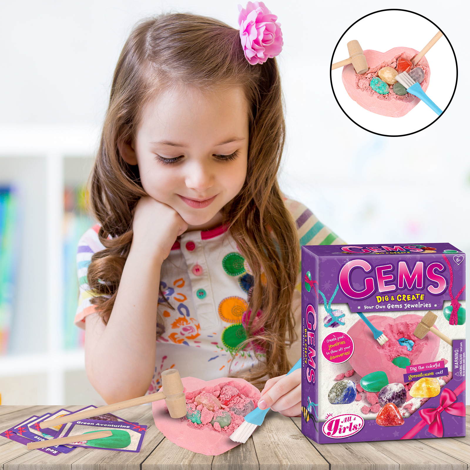 Creative Gemstone Unearth Kit Crystal Mining Kit with 6 Gems Rocks Educational Toys Excavation Kit Gift for Kids Teens Boy Girls