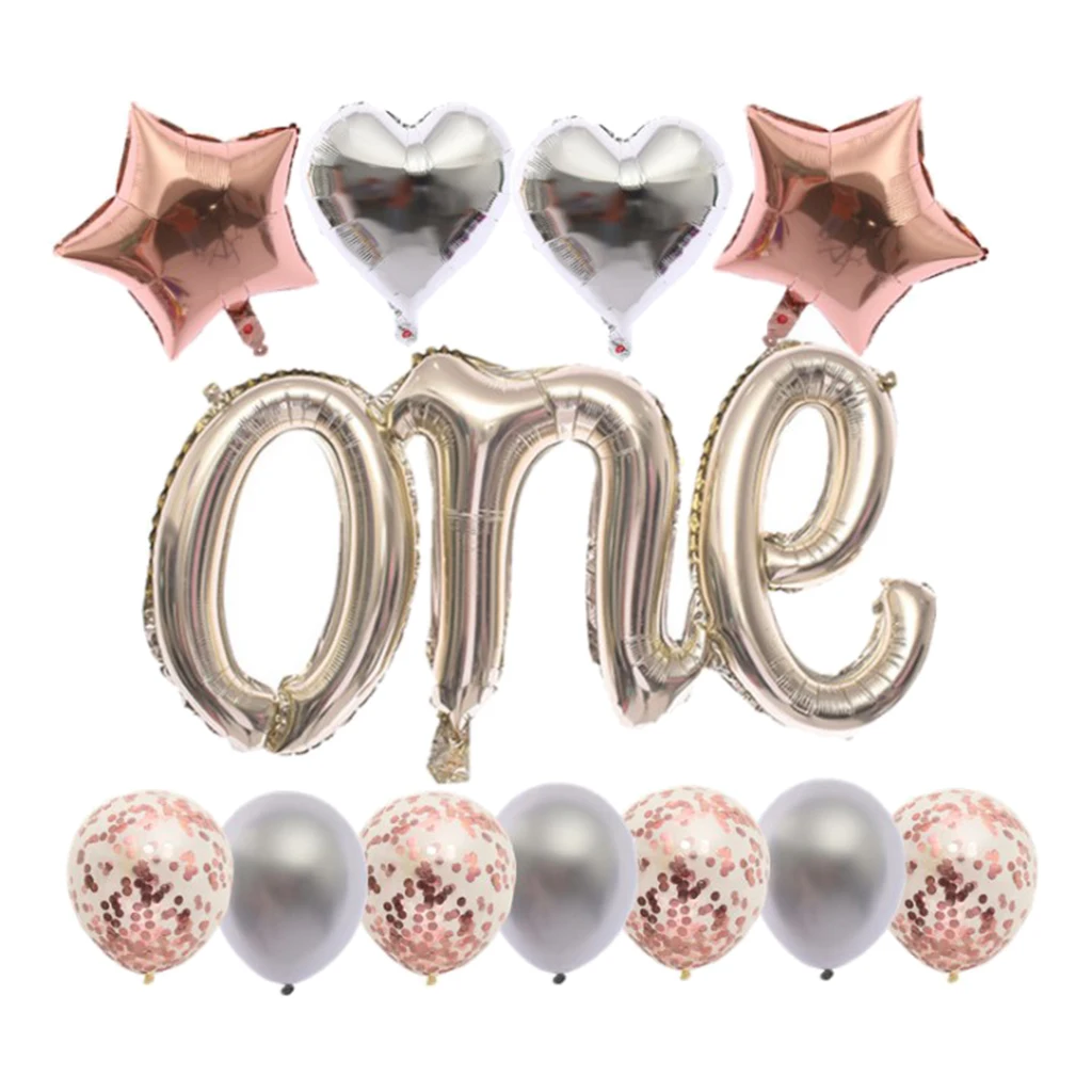 Cute One Anniversary Balloons Babies 1st Birthday Party Decor Ornaments Kit