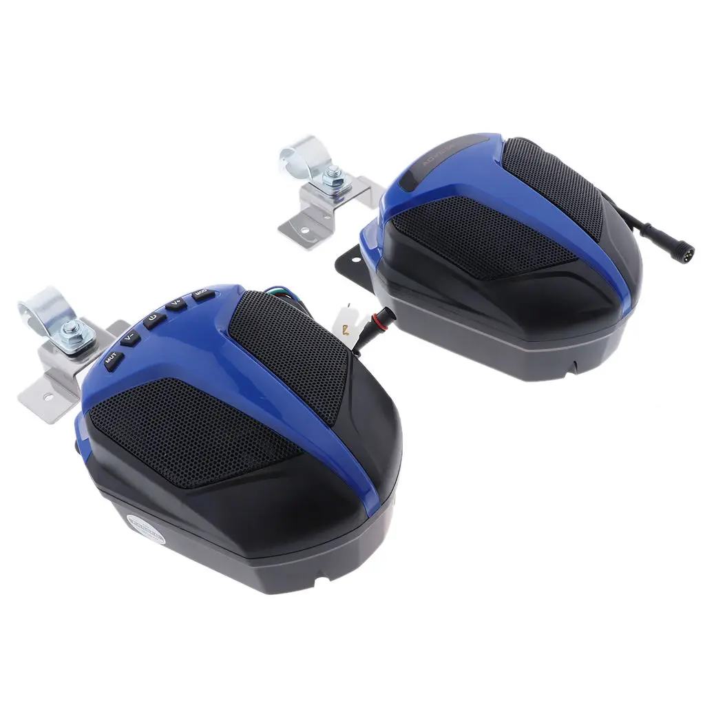 Pair Of FM Radio Speakers For Motorcycle Stereo Amplifier MP3 AUX Radio 15 W 4 Inches - Blue