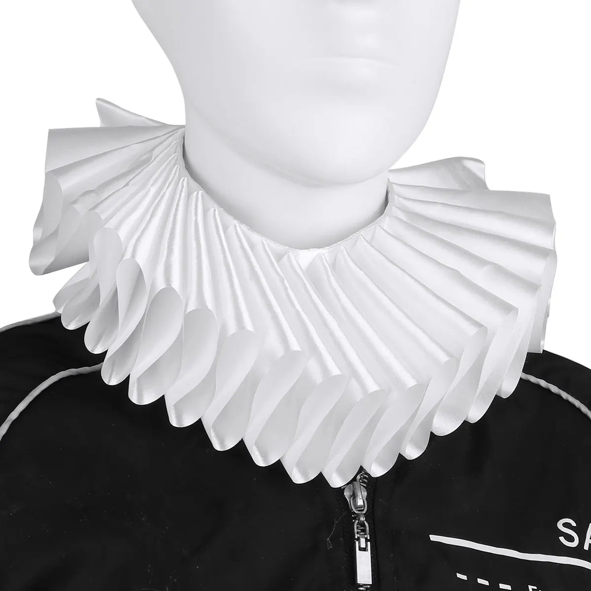 White & Black Ruffle Clown Collar Gothic Jester Mime Renaissance Queen Victorian 