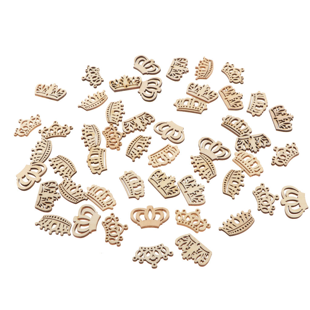 50 Pieces Unfinished Wood Hollow Crown Shape Wooden Plaque Embellishments