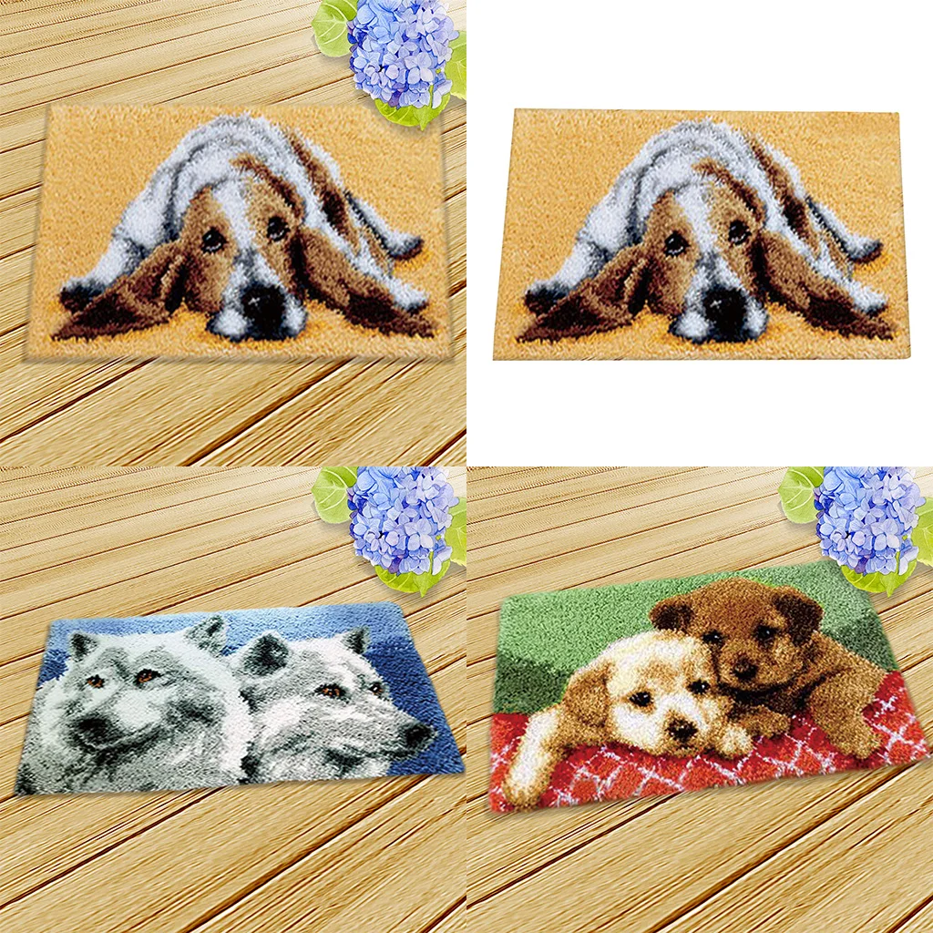 Latch Hook Rug Making Kits for Beginners Flower Ladybug Dog Cat Wolf Embroidery