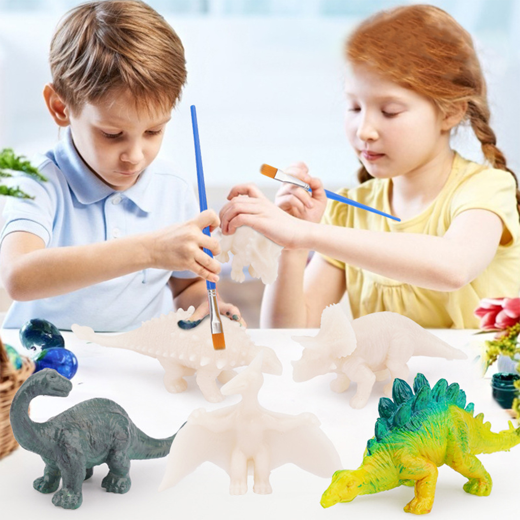 Kids Dinosaur Painting Kit Fun Paint Your Own Dinosaur Arts and Crafts Paint Brushes Dinosuar Figures Educational DIY Toy
