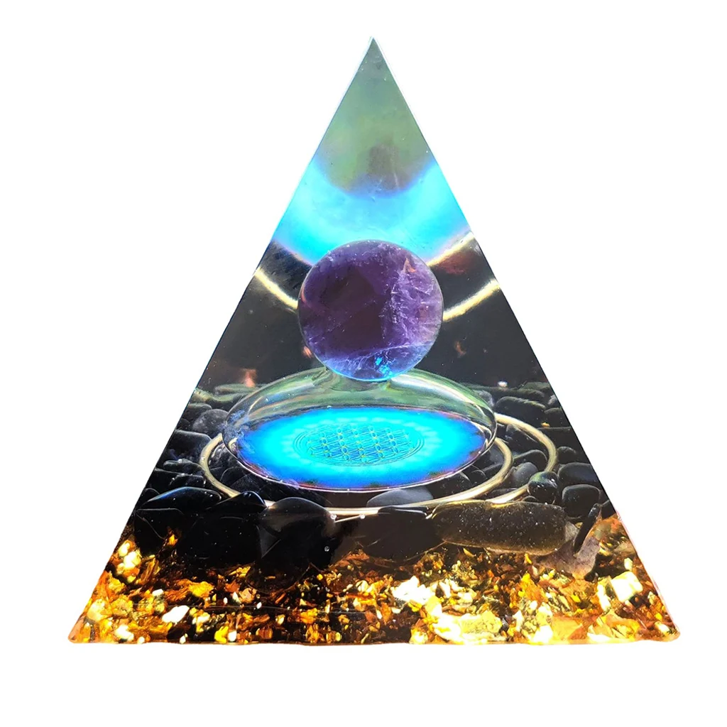 Natural Amethyst Orgone Pyramid  Clear Meditation, Yoga, Crystals Stones Home Decor