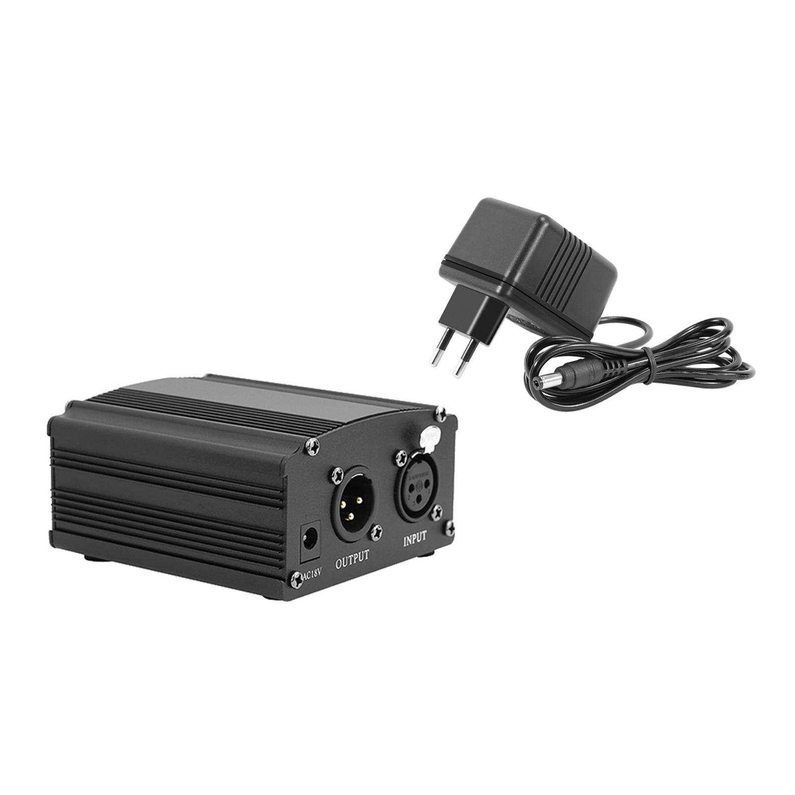 48V Phantom Power Supply with Charging Cable for Microphone Music Recording