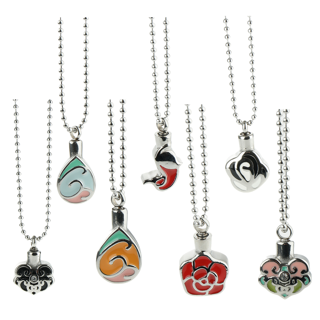 Multiple Style Stainless Steel Urn Necklace Pendant with Beaded Chain Cremation Ashes Keepsake Memorial