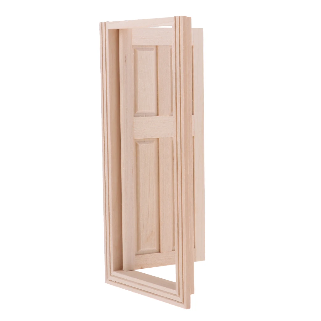 1:12 Wooden External 4-Pane Single Door Frame for Dolls House DIY Decor