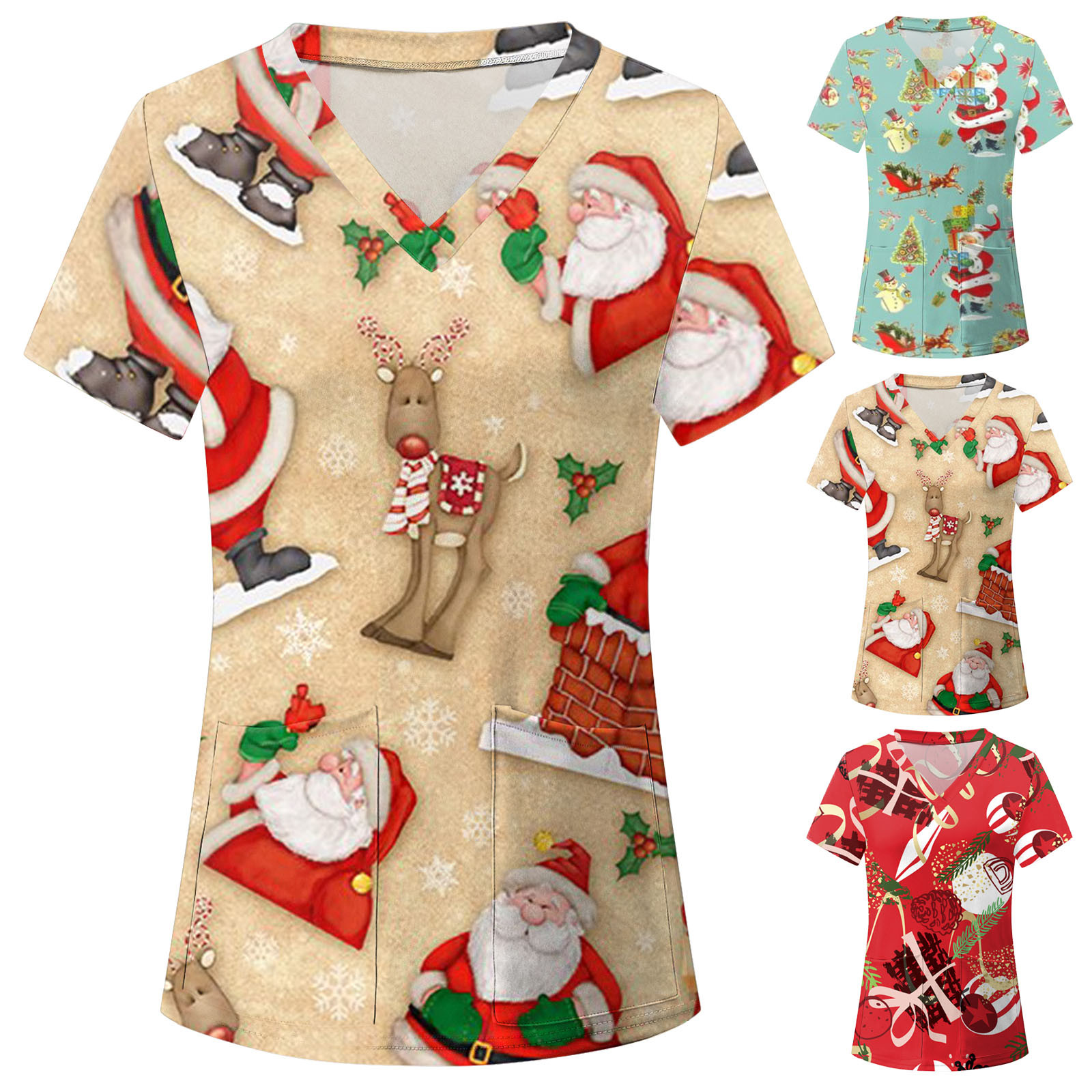 Christmas Print V neck Short Sleeves Nurse Scrub Tops Christmas Snowman  Shirt Short Sleeve T shirt Doctor Beauty Salon Uniform| | - AliExpress