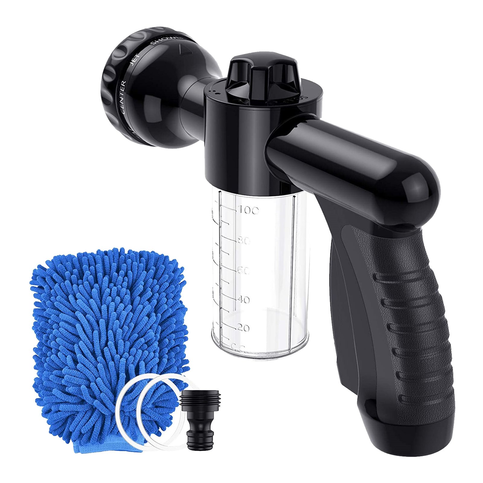 Garden Hose Nozzle Adjustable Foam Sprayer, Build-in Soap Dispenser, with High Quality Car Wash Gloves