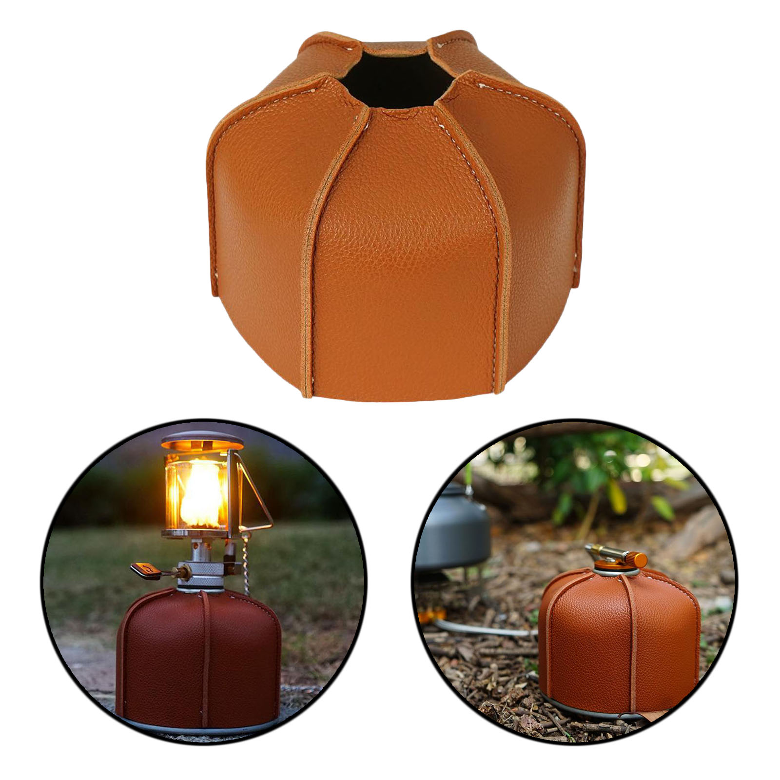 230G/450G Gas Canister Cover Brown PU Leather Retro Flat Gas Tank Fuel Cylinder Protective Case Bag for Camping Outdoor Hiking