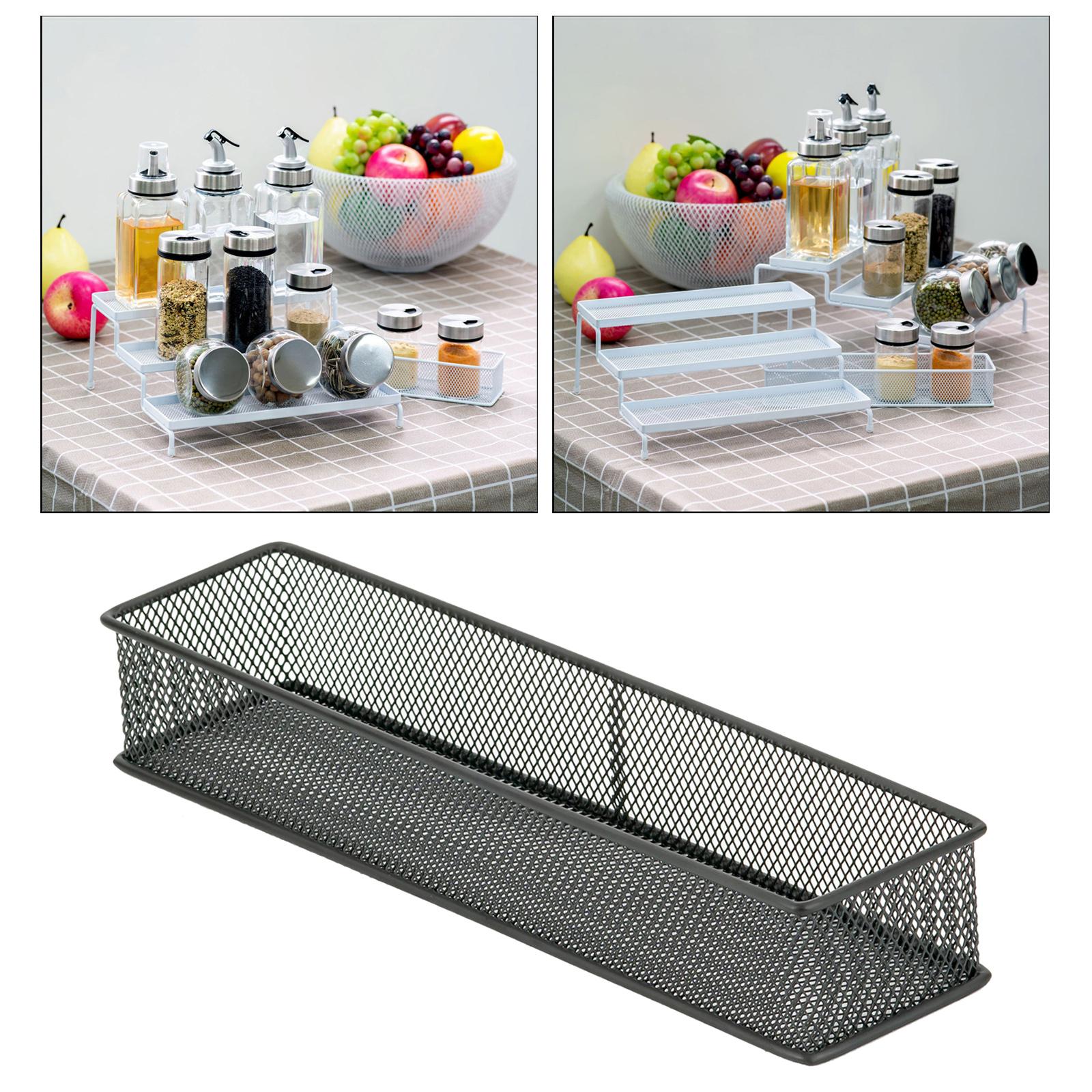 3 Tier Expandable Spice Rack Organizer for Cabinet, Modern Pantry Kitchen Countertop Stand 3 Step Expands Shelf