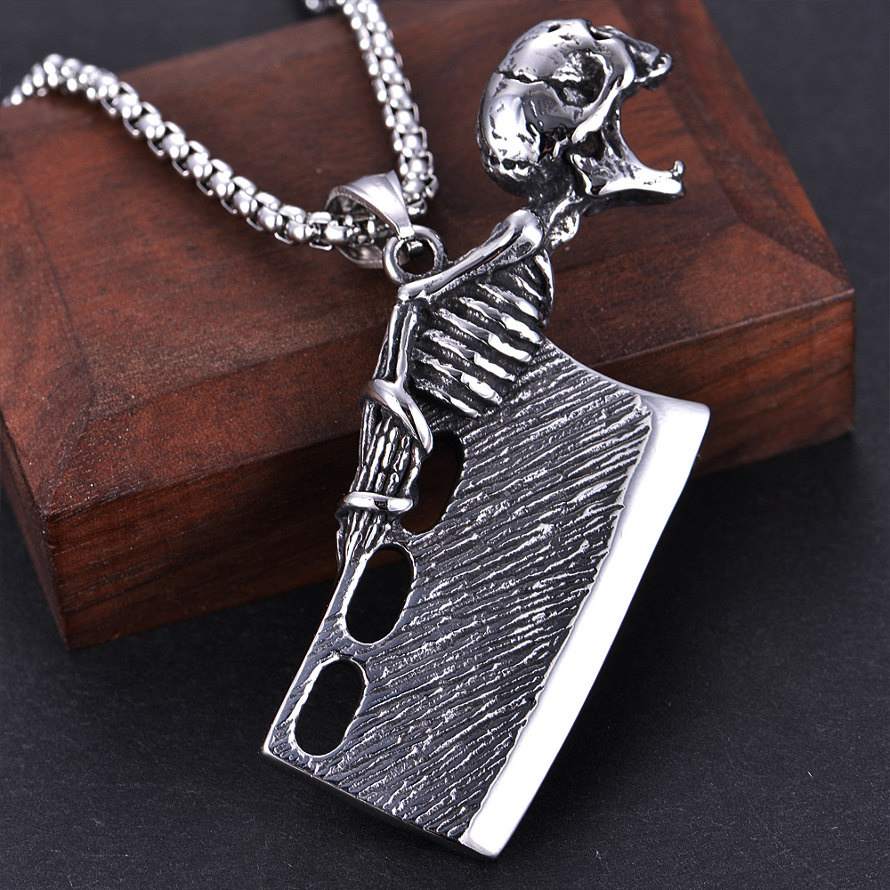 Gothic Kitchen Knife Skull Pendant Necklace Men Punk Hip Hop