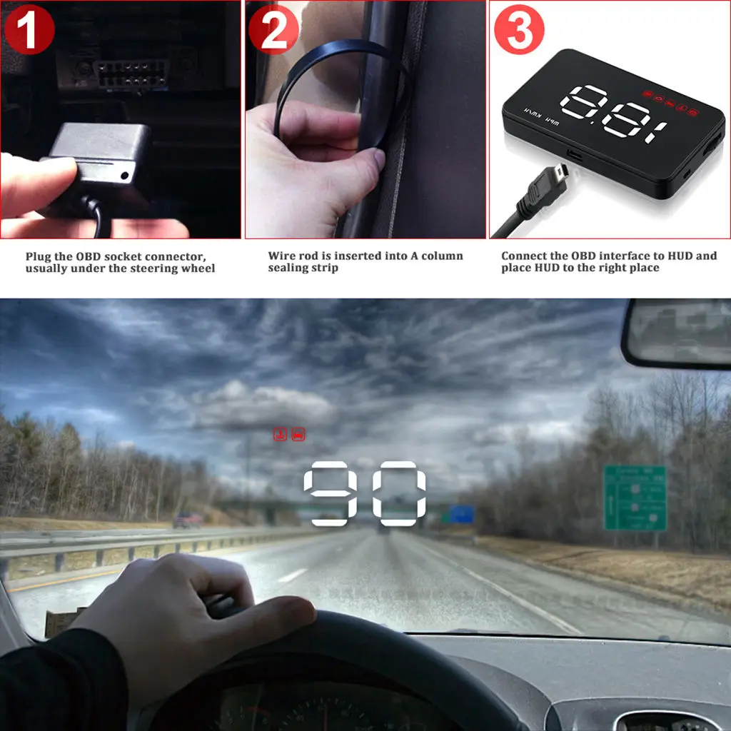 A1000 Car HUD Digital Head Up Display OBD2 Speedometer Speed Warning System
