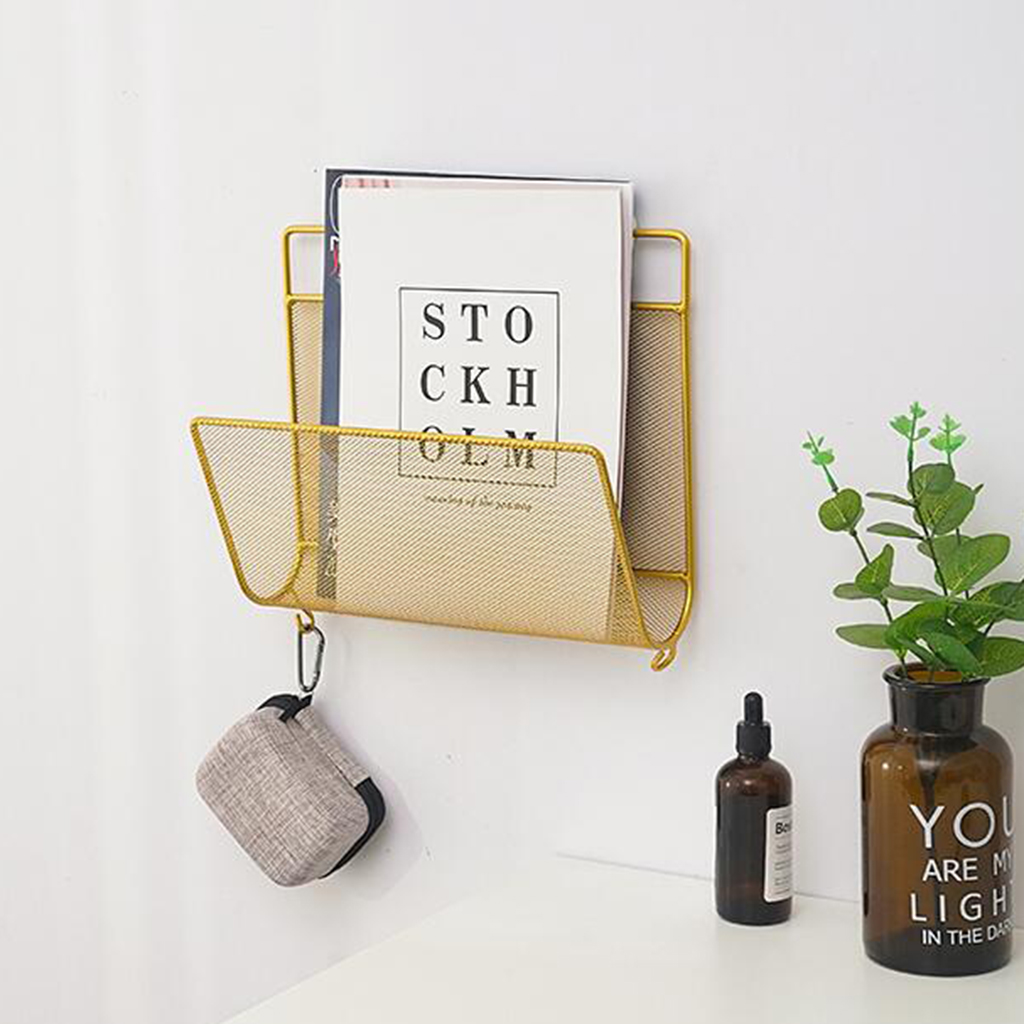 Wall Mounted Metal Kitchen Basket Magazine Newspaper Rack Shelf Holder