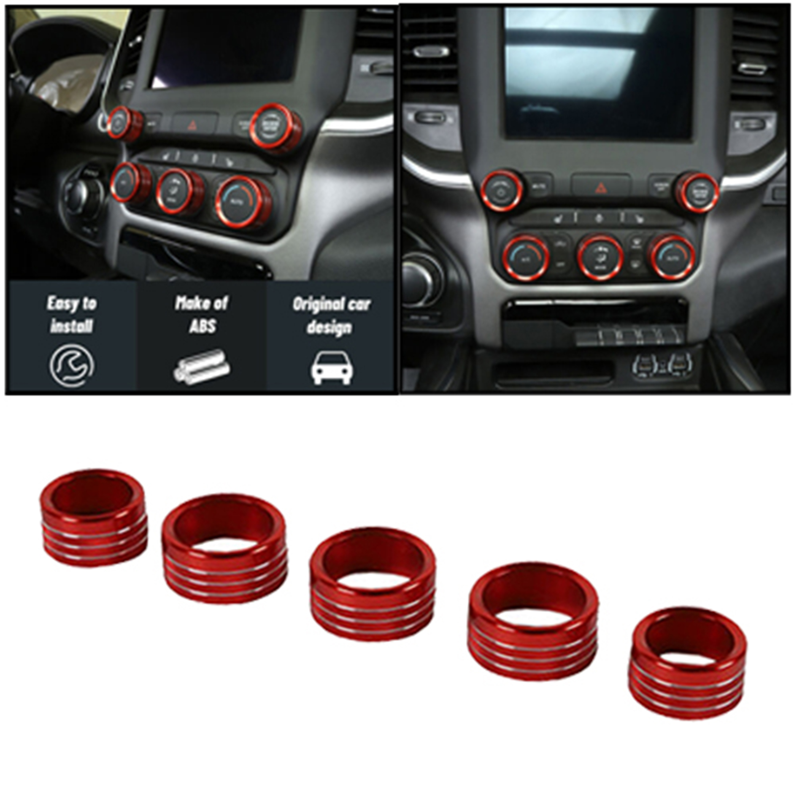 5 P ks Aluminum Center Console   Radio Switch Knob Cover Trim Rings For  RAM 1500 2018+