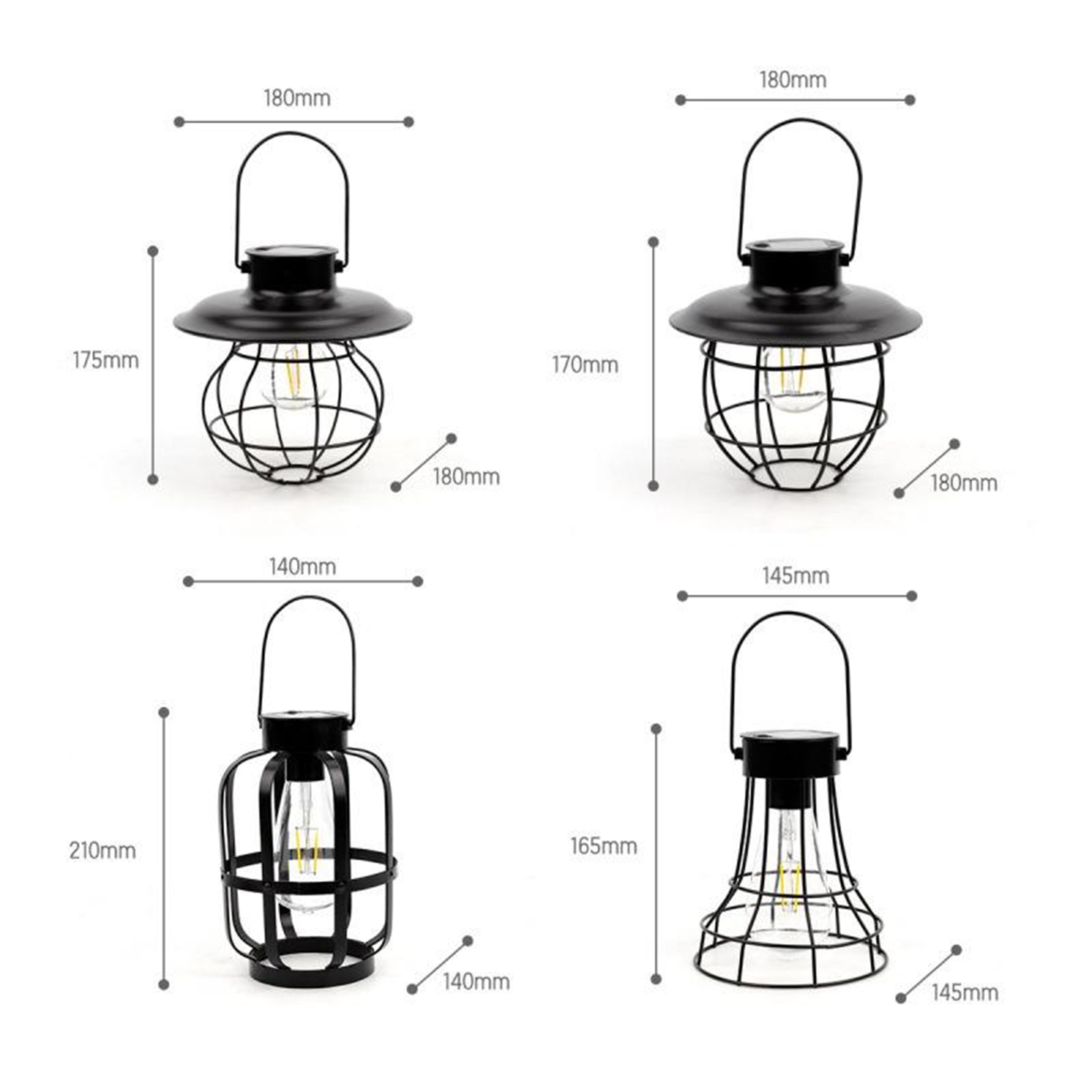 Solar Lantern Lamp Hanging Metal Outdoor Lights with Bulb for Yard Backyard
