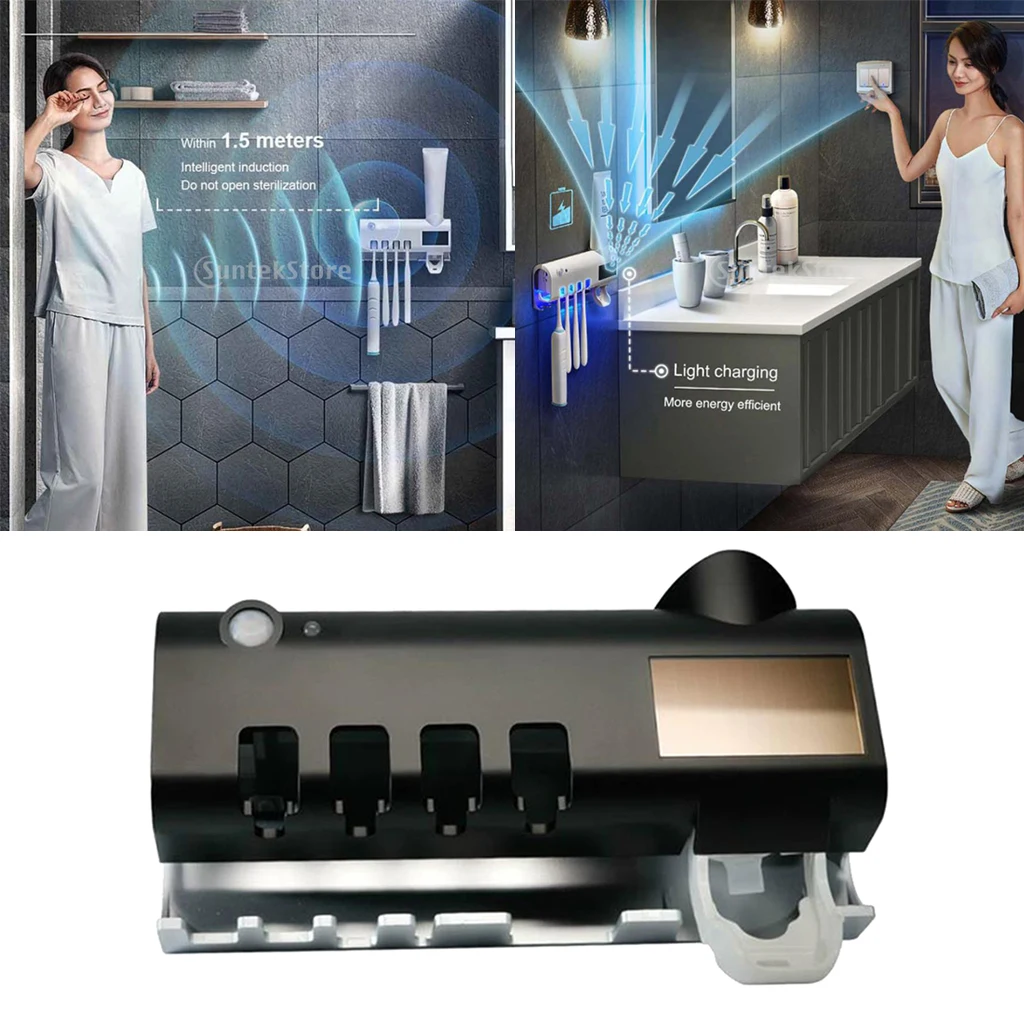 UV Toothbrush Sterilize Bathroom Toothbrush Holder Wall Mounted with Sterilizer Function, USB Charging, Toothbrush Organizer