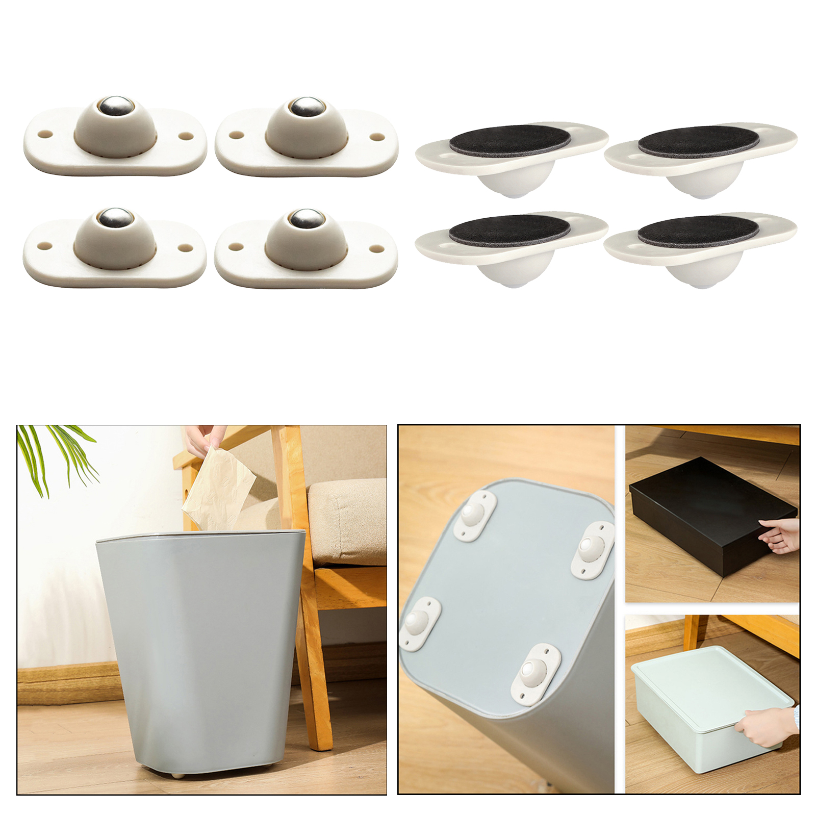 4 Pieces Self-adhesive Casters Paste Pulley Wheel Castors for Trash Can, Storage Box, Small Furniture