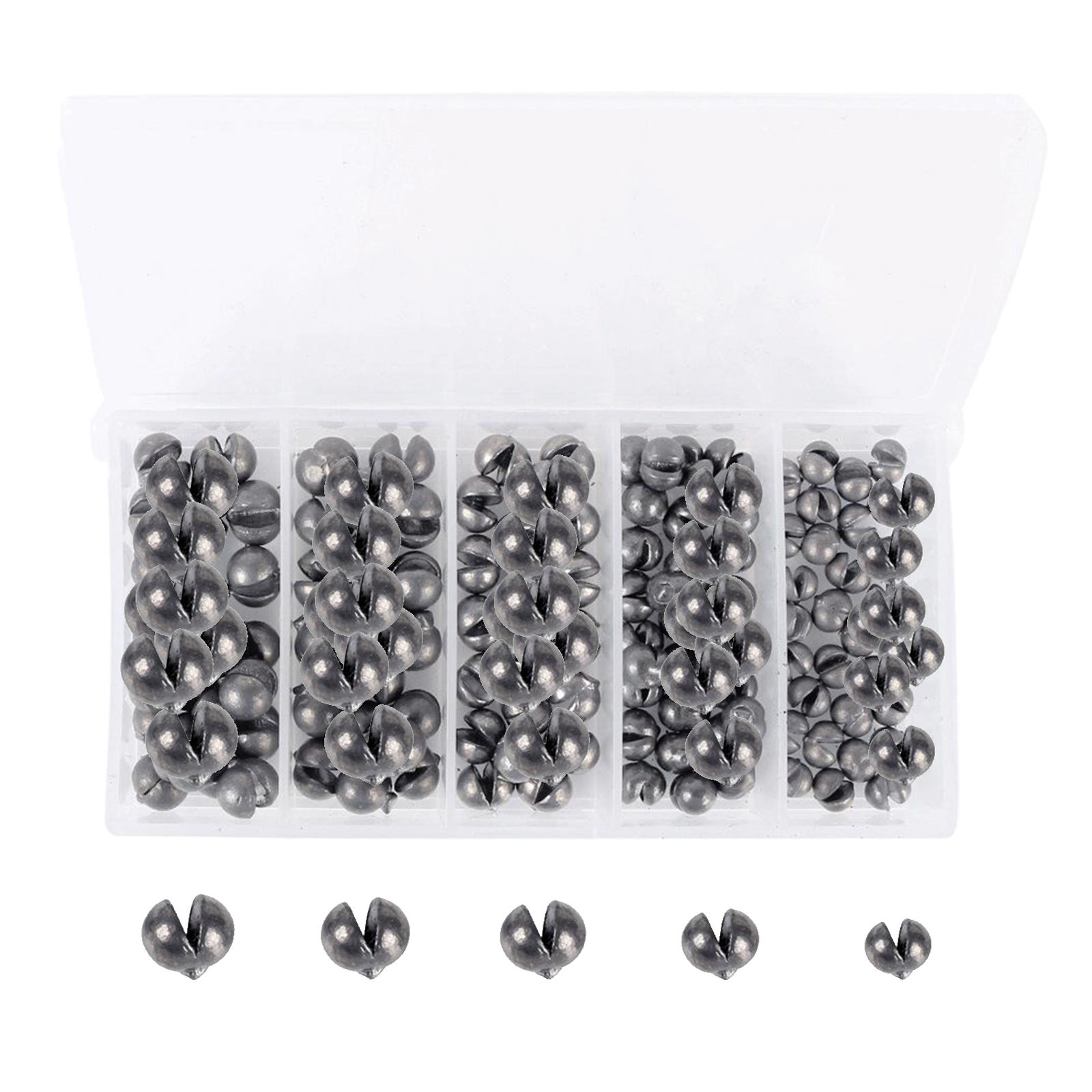 100/120pcs Fishing Weights Kit, Round Split Shot Sinker, Fishing Weights Egg Sinkers with Storage Box, - 5 Sizes