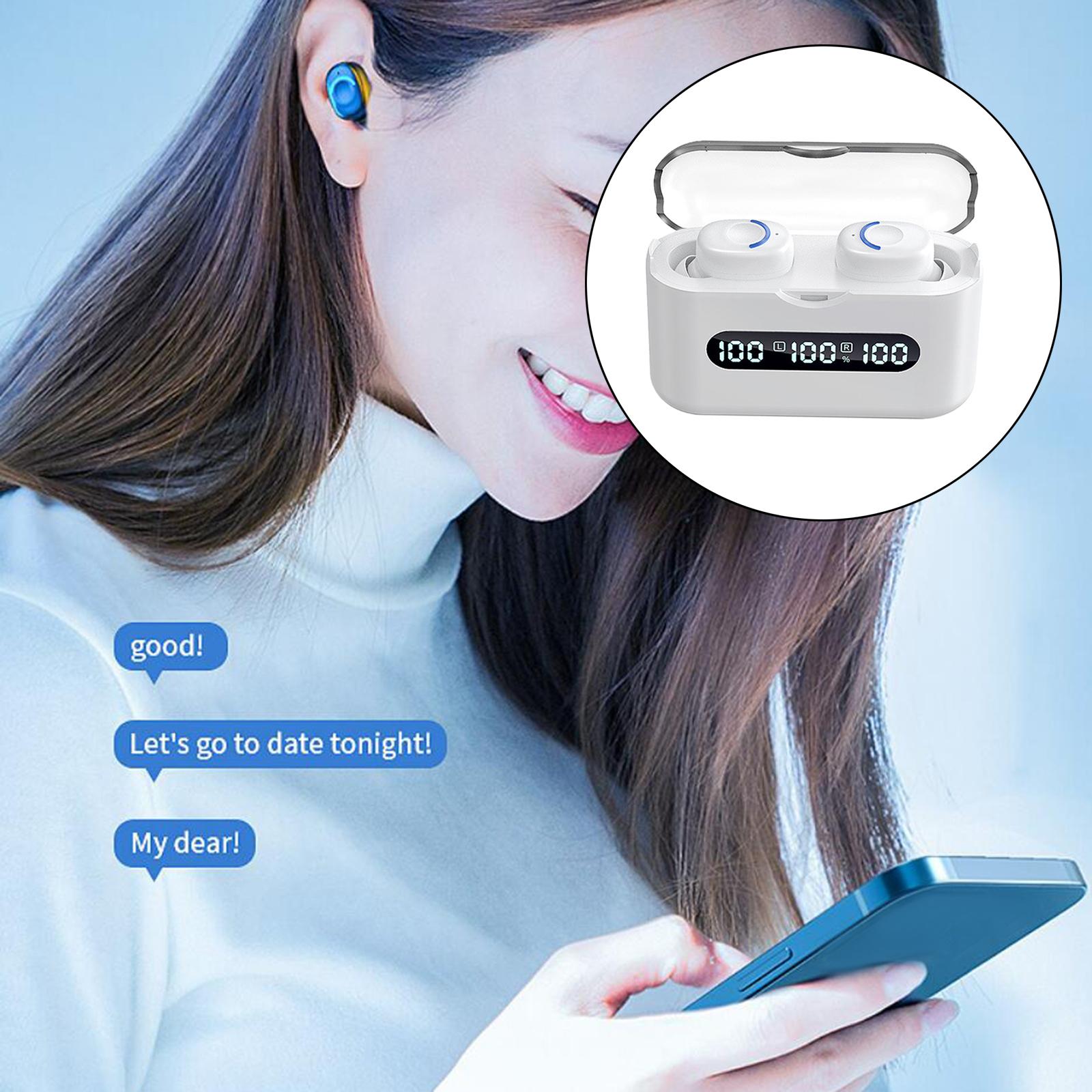 V5.2 Earbuds with Charging Case Touch Control True Wireless LCD Display Surround ABS Earbuds for Running Game Business Laptop PC