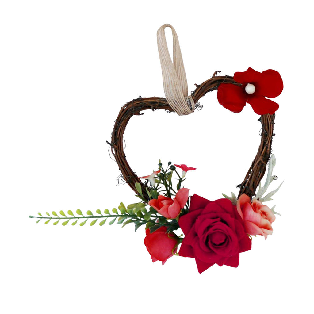 Shabby Chic Heart Rattan Artificial Simulation Rose Flower Home Door Lintel Chair Wall Decoration Wedding Party Supplier