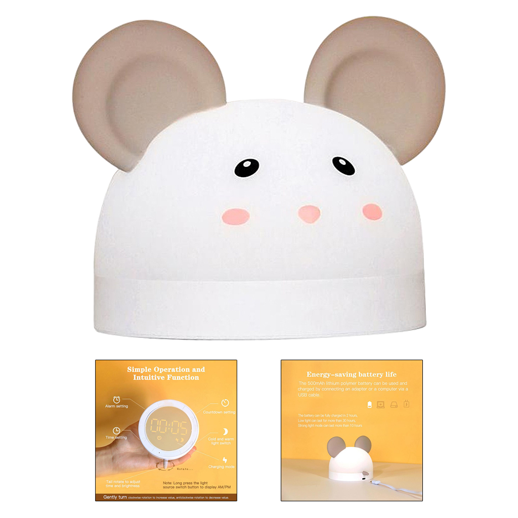 LED Kids Digital Alarm Clock Cute Cartoon Table USB Nightlight Wake-up