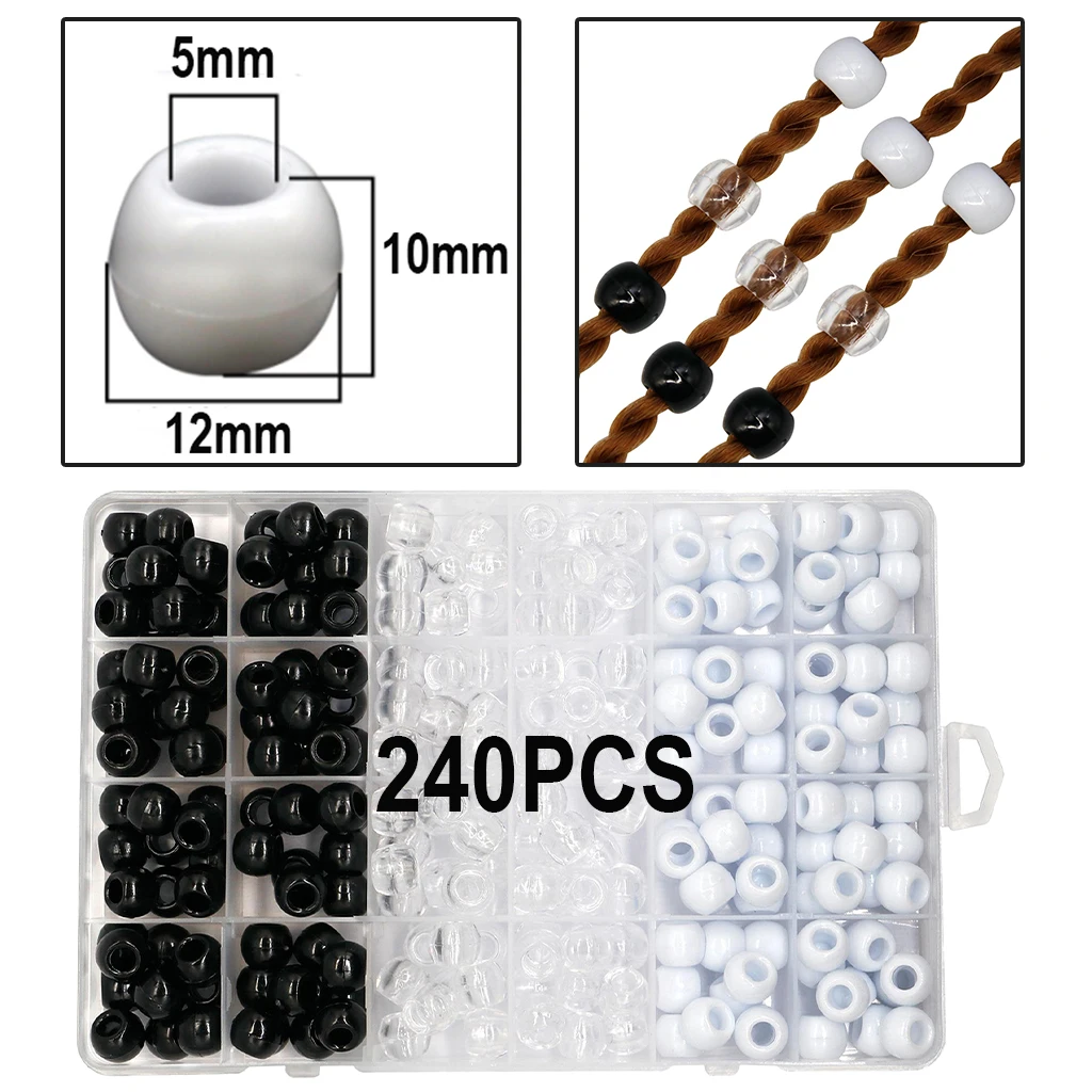 240Pcs Pony Beads Mixed Bulk Hair Braid Beads with Storage Box for DIY Bracelet