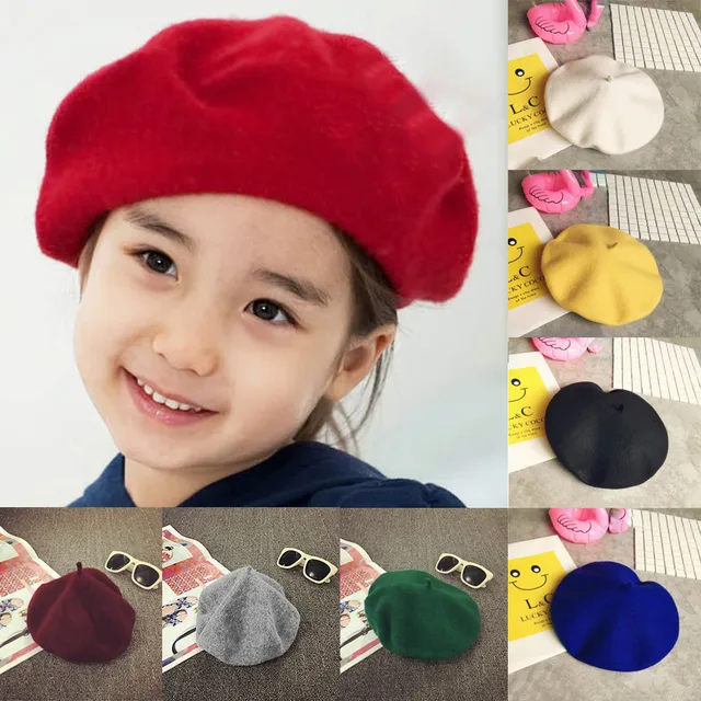 Caliente 12 colores otoño Corea del Sur niños bebé sombrero boina pintor  británico brote de lana pura gorra marea coreana accesorios de fotografía
