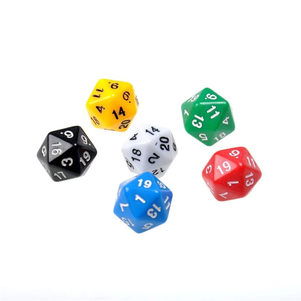 6 Pcs D20 Gaming Dice Twenty Sided Die RPG D&D Six Opaque Colors