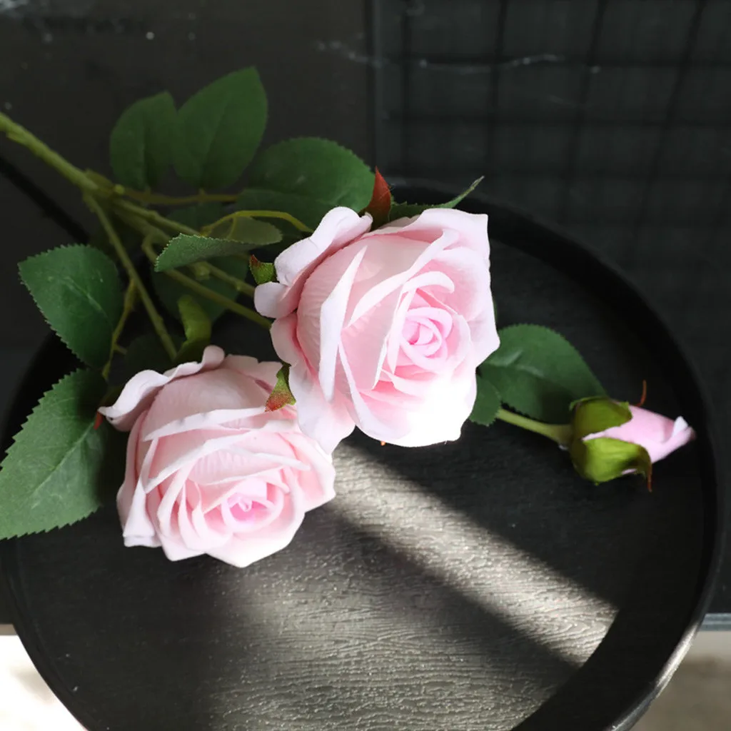 1pcs Flannel Pearl Rose Artificial Floral Home Decor 56cm 3 Head Fake Rose Flowers Wedding Bouquet Mariage Flores Decorativas