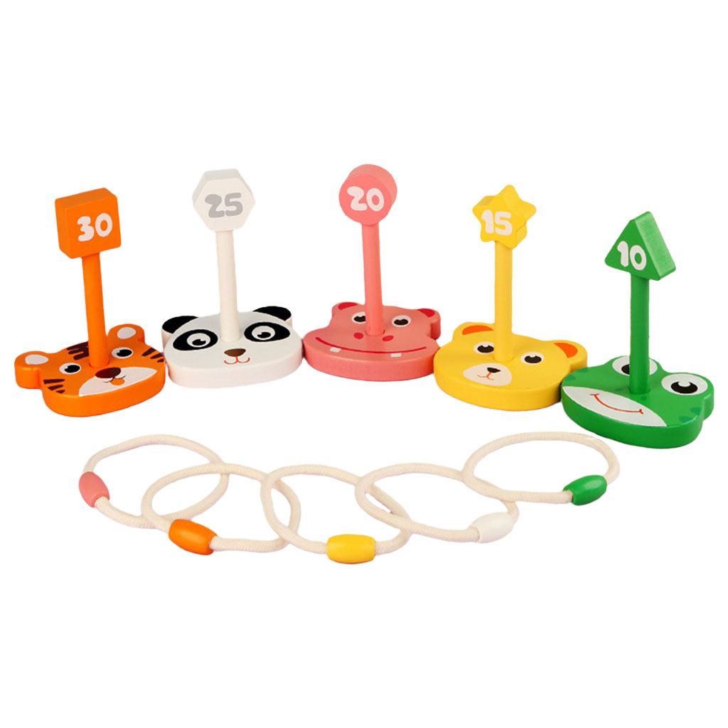 Wooden Animal Ring Toss Game with Animal-shaped Stand Learning Math Educational Toys Outdoor Lawn Game