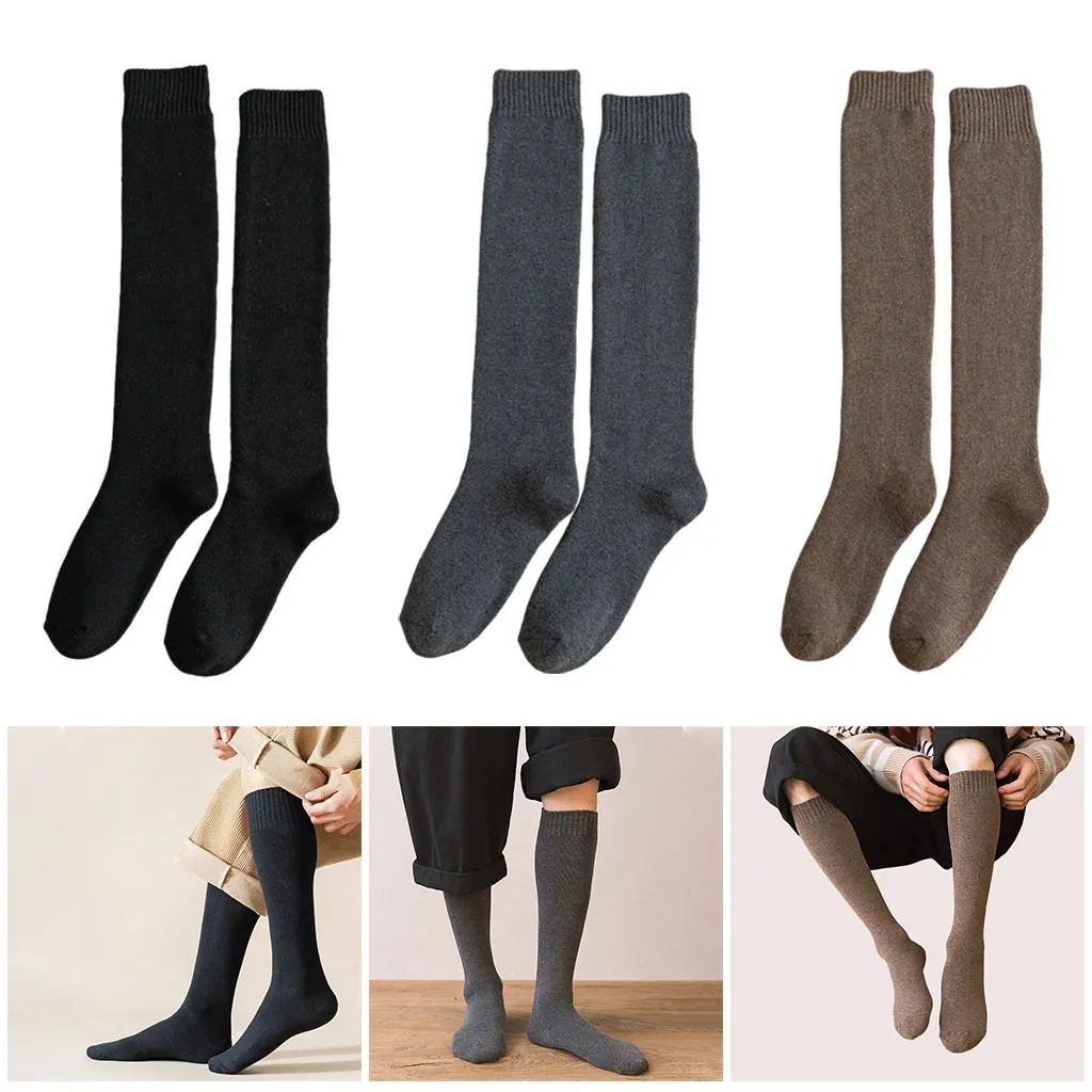 2x Mens Knee High Long Socks, Thick Thermal One Size ,Cotton High-Tube Breathable Soft Crew Sock for Winter Women Unisex Sports