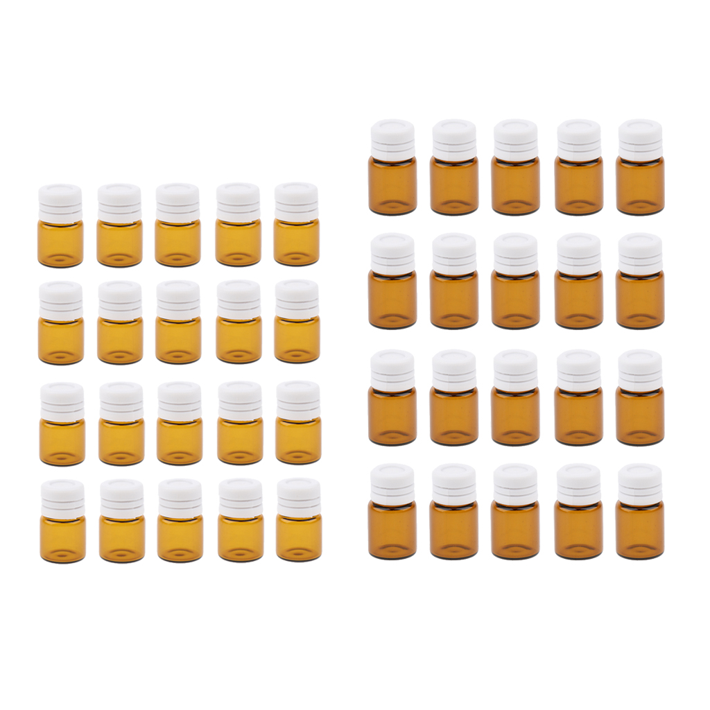 20 Pcs Portable Amber Mini Glass Bottles Sample Vial Small Essential Oil Bottles Travel Must Refillable 1ml/2ml