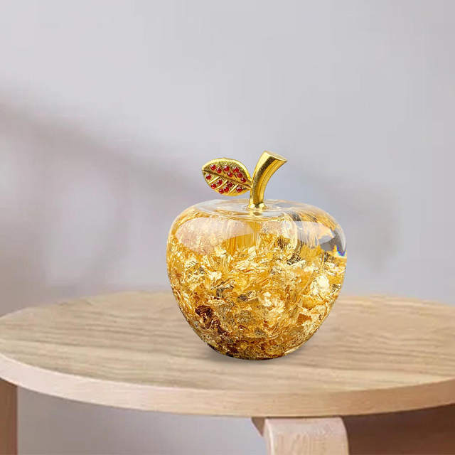 Lot 5 golden apple ornaments life-size lifelike metallic gold