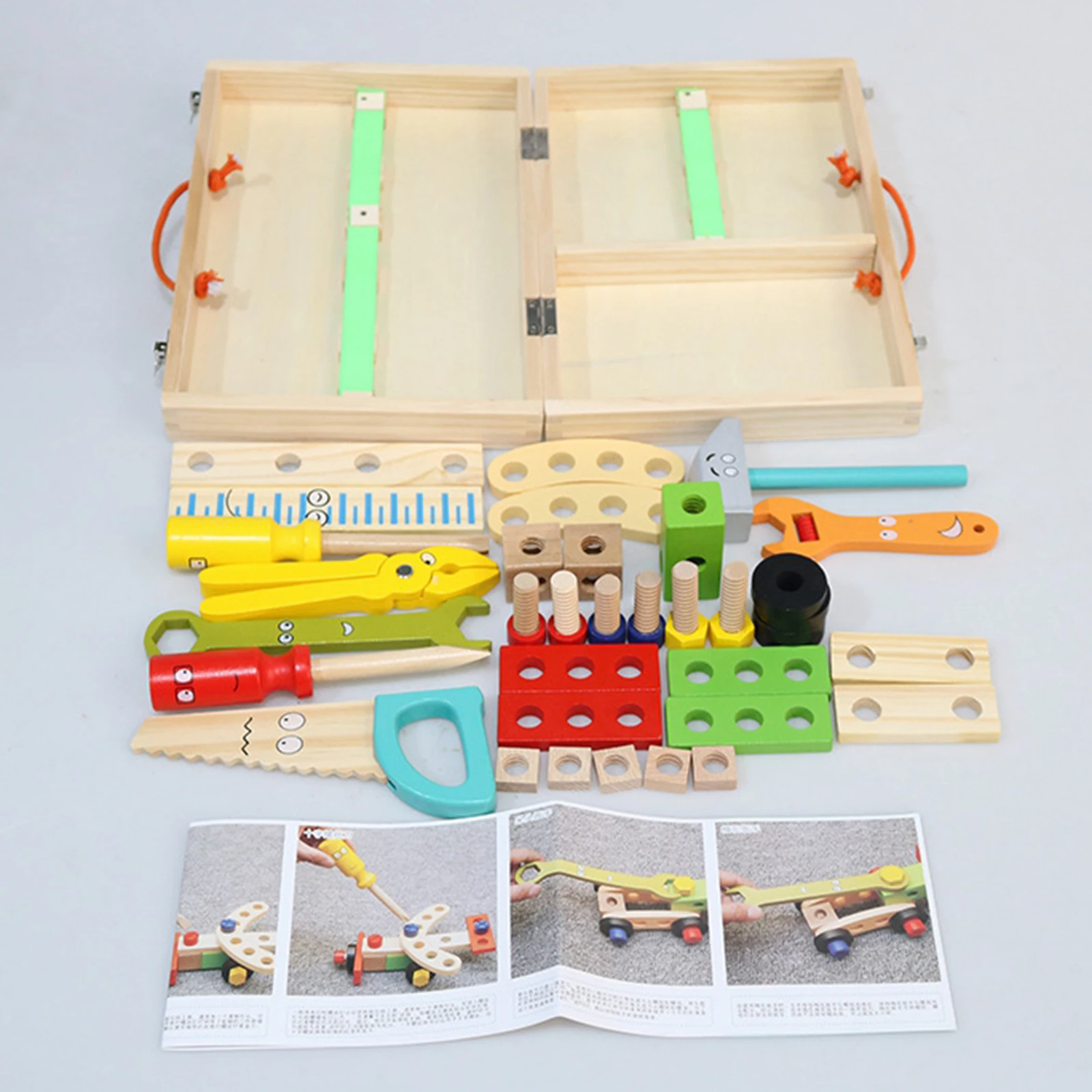 Children Play Toy Set Wooden Repair Tool Kit Educational Role Play