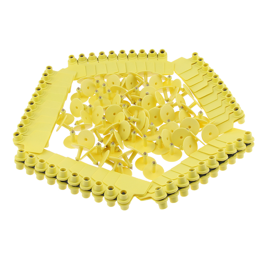 100 Pcs Pigs Cow Cattle Ear Tag, Blank, Brass Ear Stud, Never Rust, Yellow