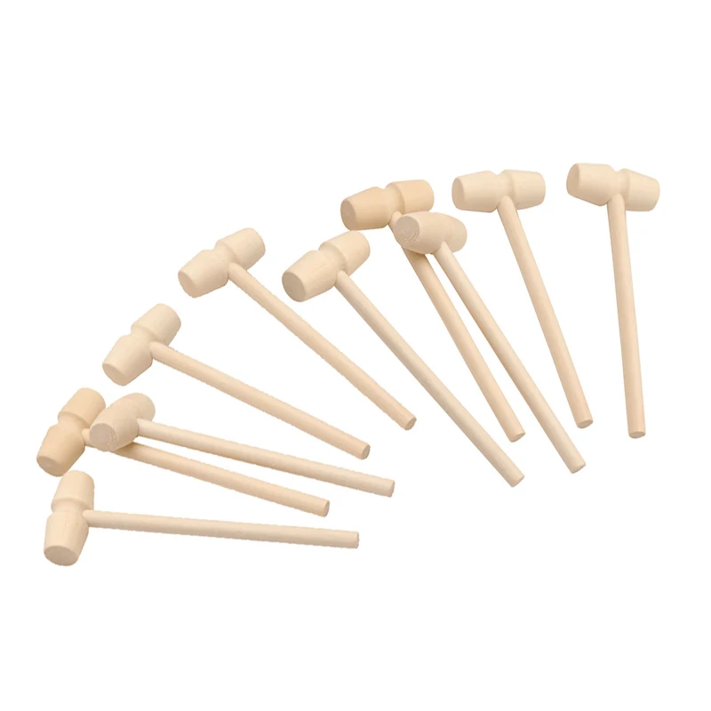 10Pcs Wooden Hammer Flat Head Small Gavel Kids Knock Educational Toys Gift 