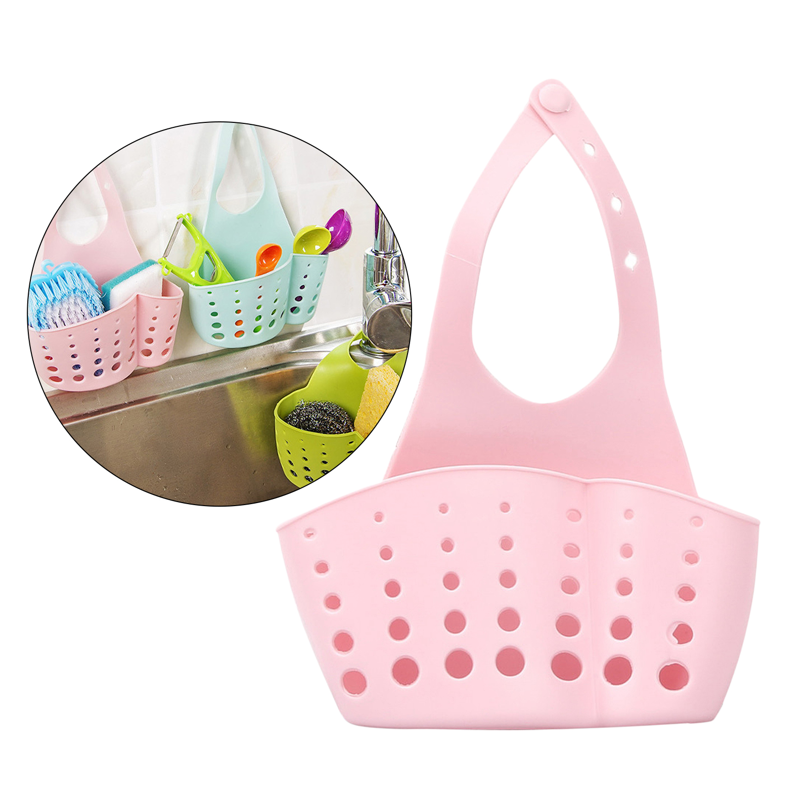 Kitchen Sink Drain Rack with PVC Adjustable Removable Button Sink Strainer Basket Storage Sponge Holder for Kitchen Bath Corner