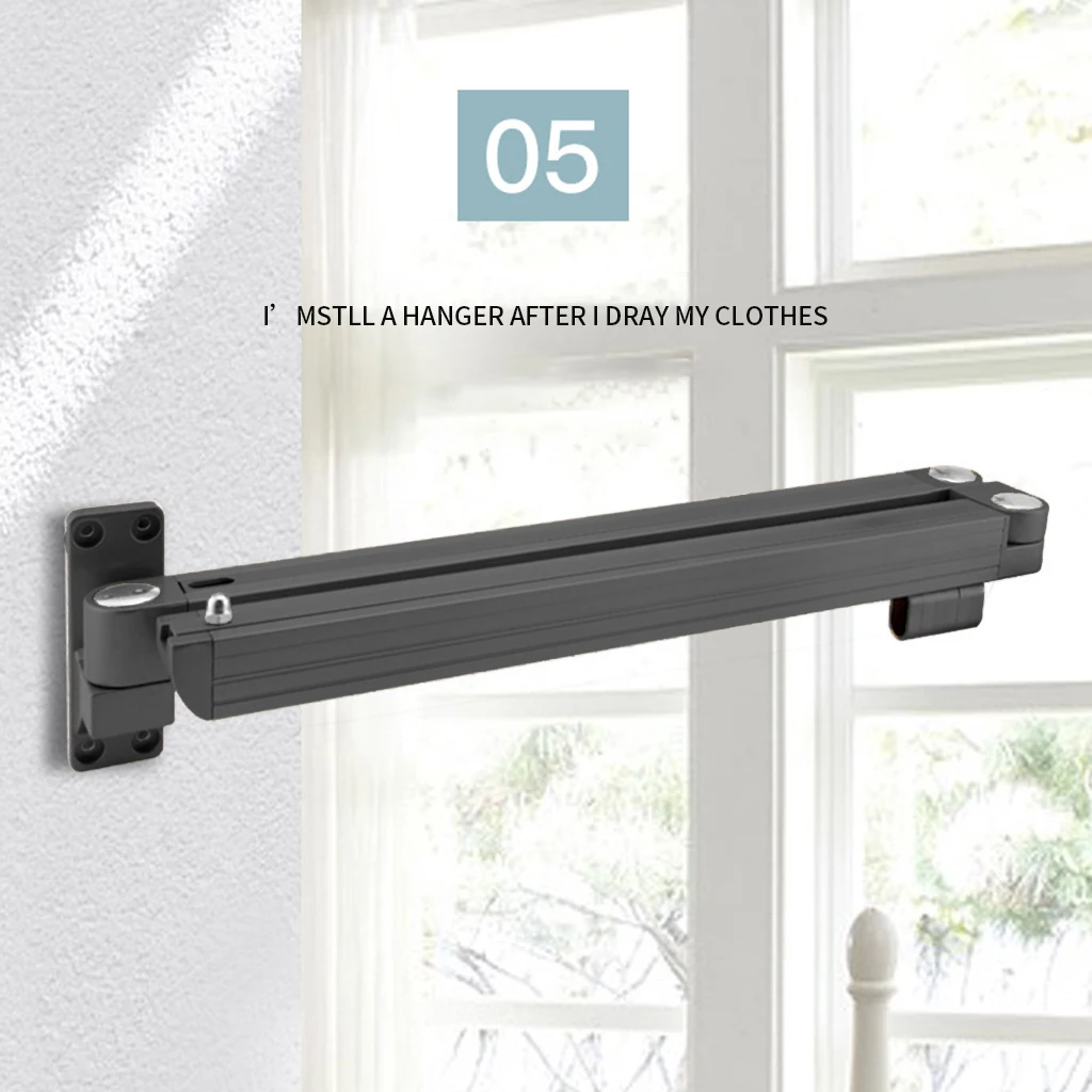 Home Folding Clothes Hanger Wall Mounted Aluminum Drying Rack Retractable