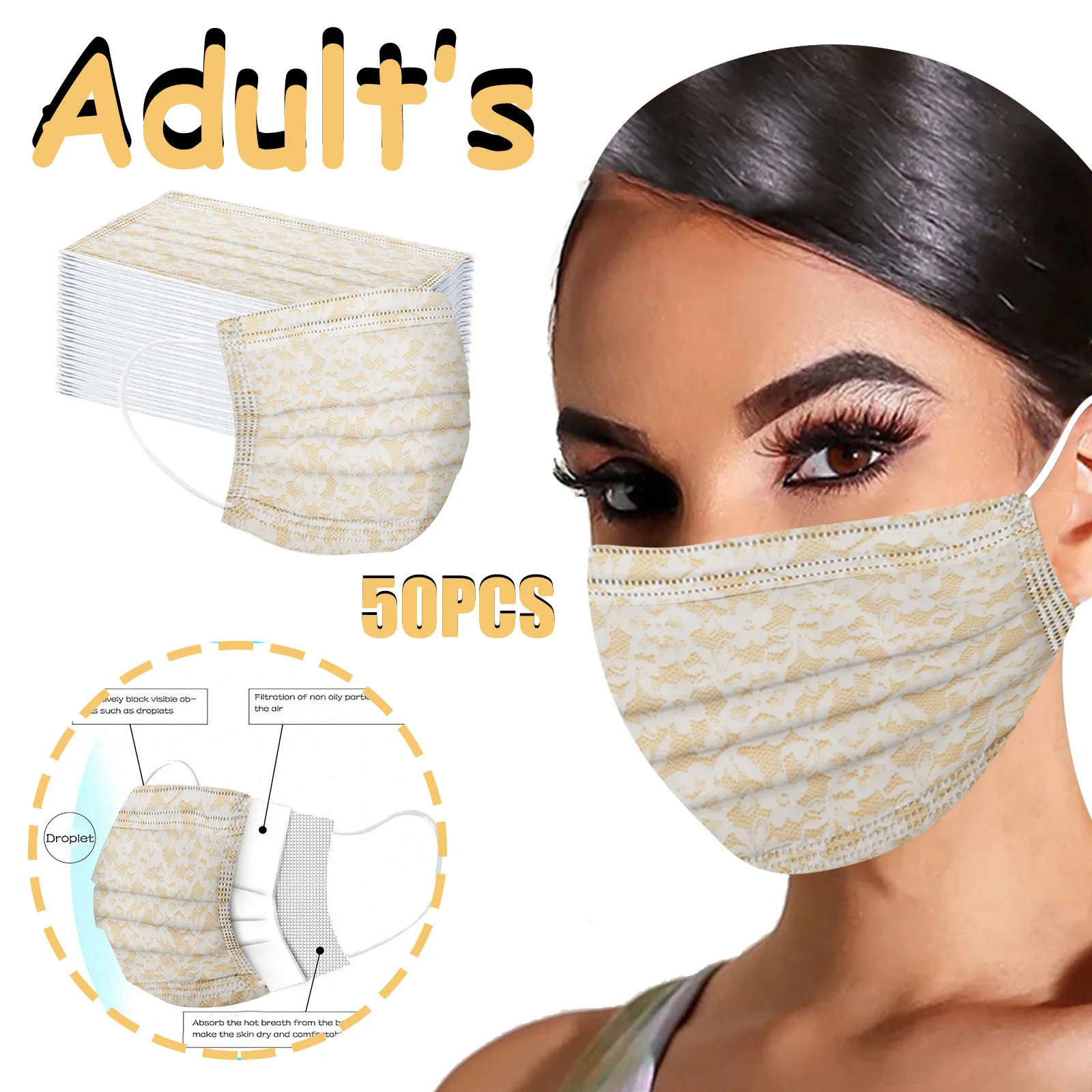 50pcs Floral Print Adults Masks Disposable Face Masks 3ply Loop Meltblown Non-woven Mouth Maks Halloween Cosplay Decor Props witch halloween costume
