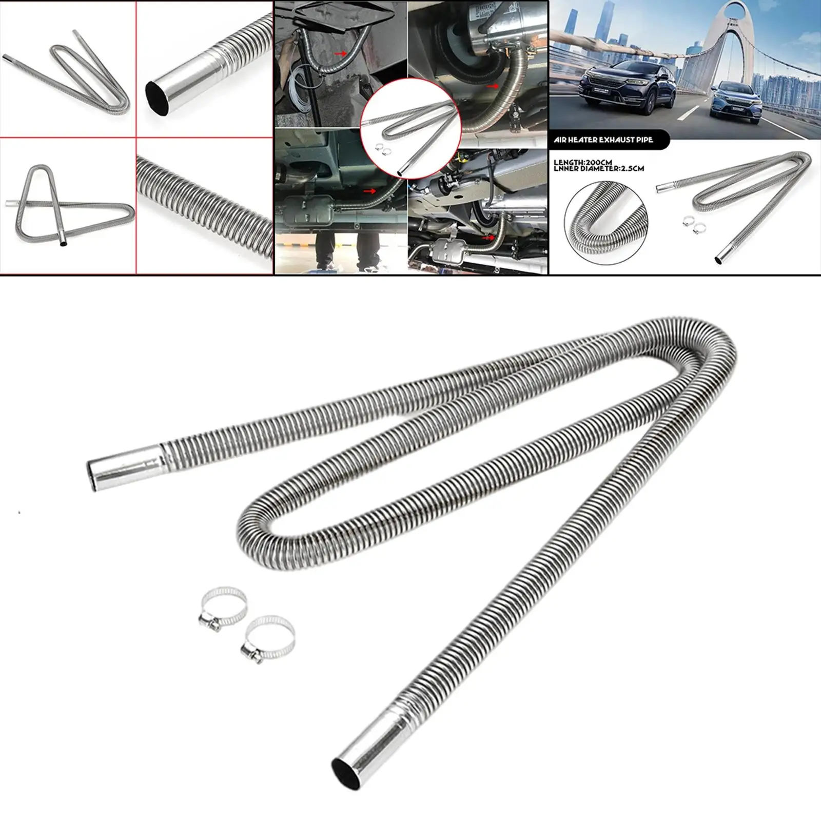 Metal Heater Exhaust Pipe with Clamps Exhaust Pipe Hose for Air Heater Spare Parts