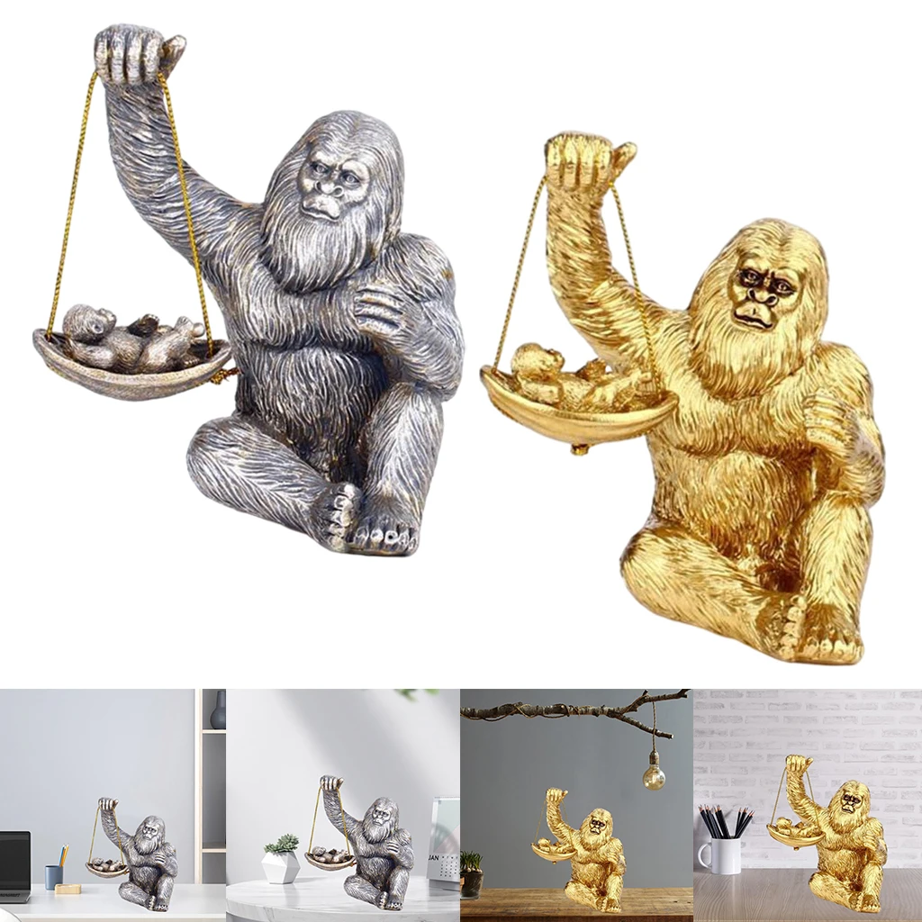 Gorilla Figurine Sculpture Animal Statue Craft Ornament Home Hotel Bar Tabletop Decor Accessories