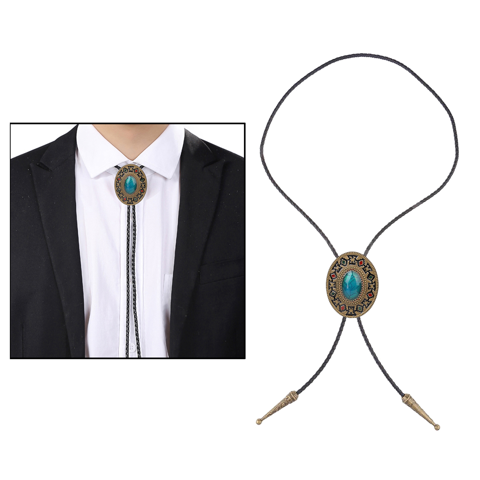 Native Western Bolo Tie Vintage American Art Indian Cowboy Turquoise Stone Bola Tie