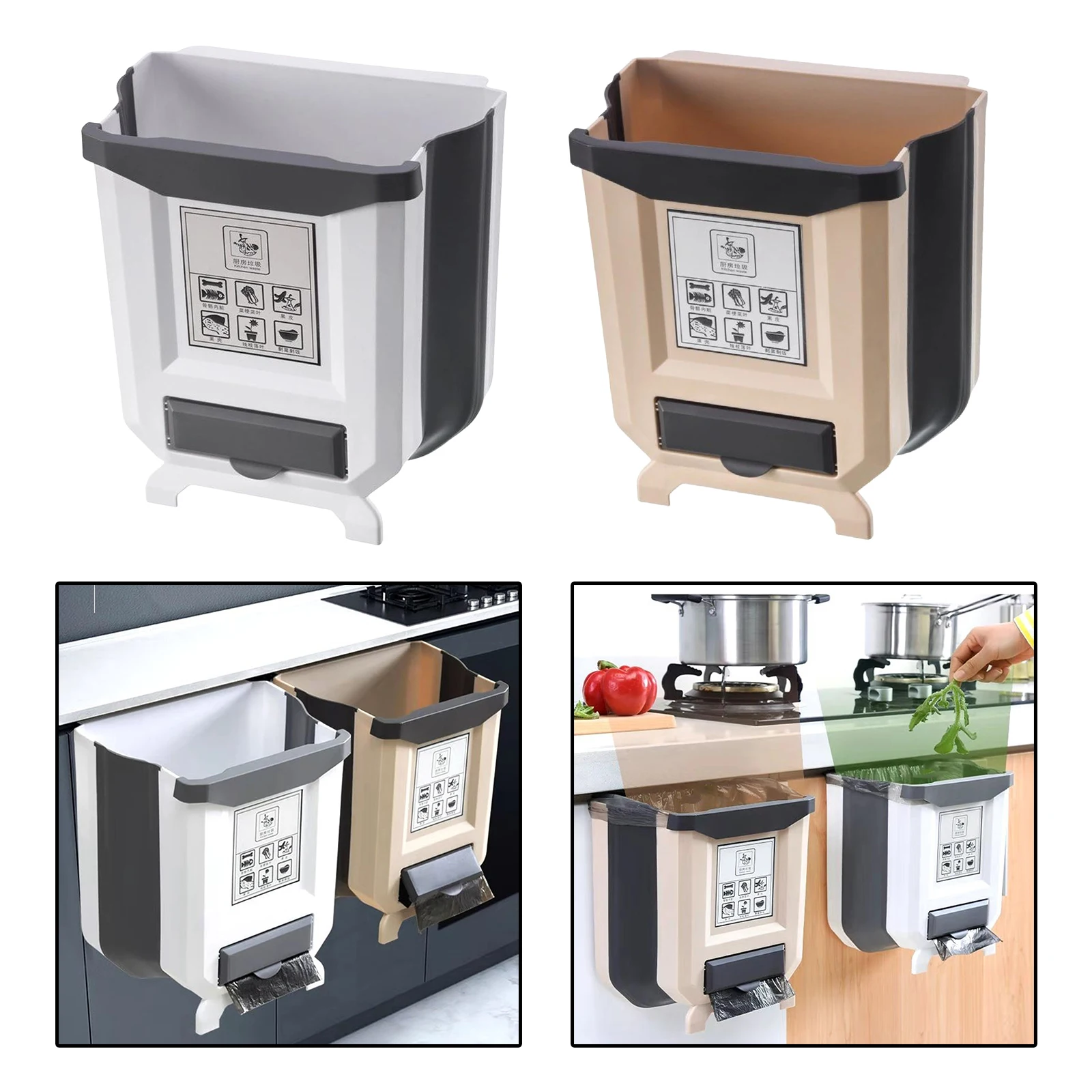 Kitchen Folding Waste Bin Trash Container Garbage Can for Bedroom