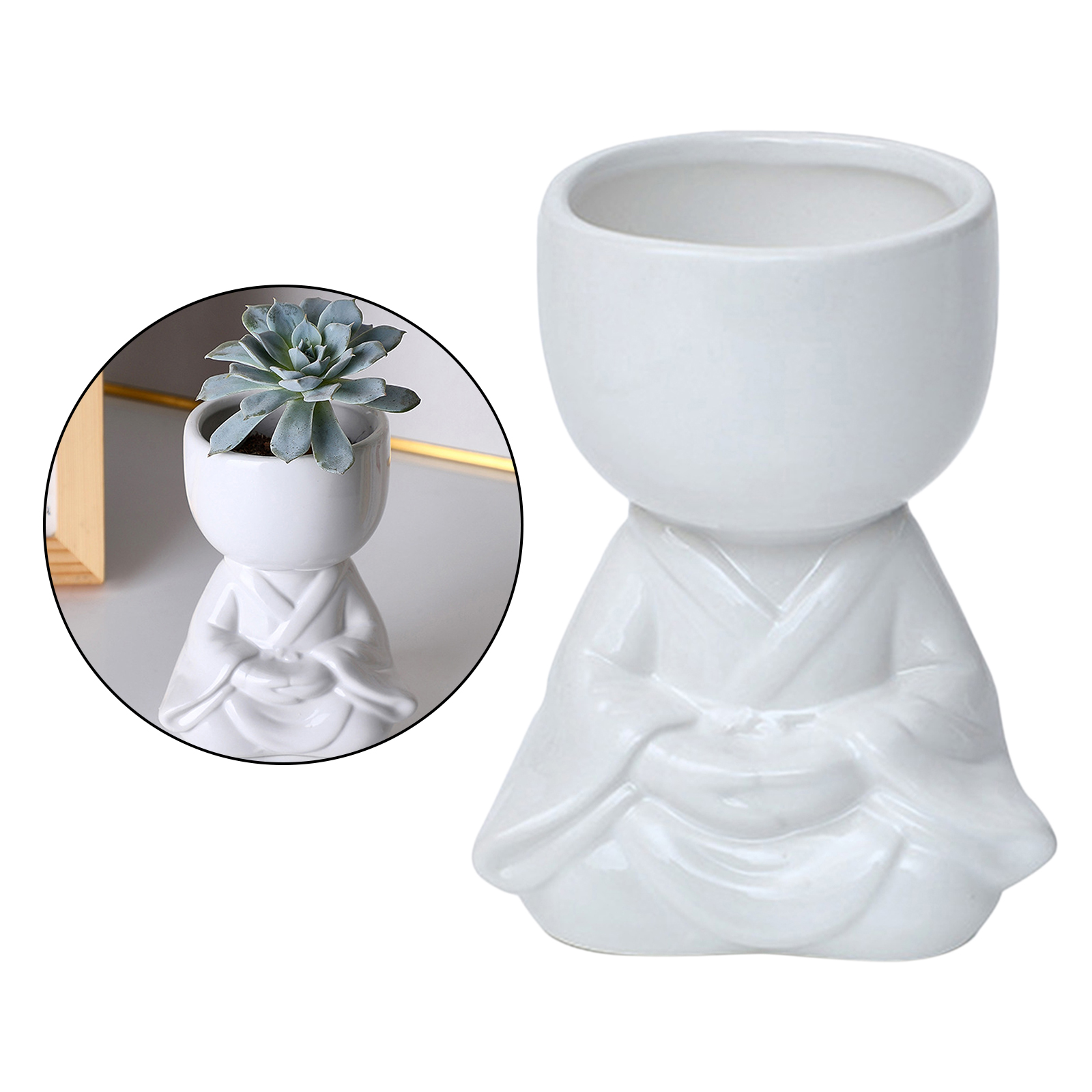 Ceramic Succulent Plants Pot Planter Bonsai for Indoor Office (Little Monk)