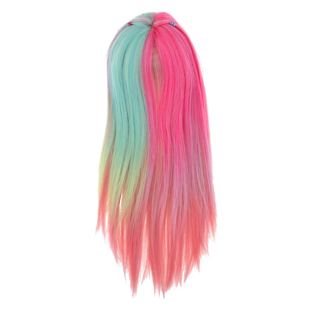 1/3 Long Straight Wig with Bang for    Blythe Doll DIY Accs Pink Green