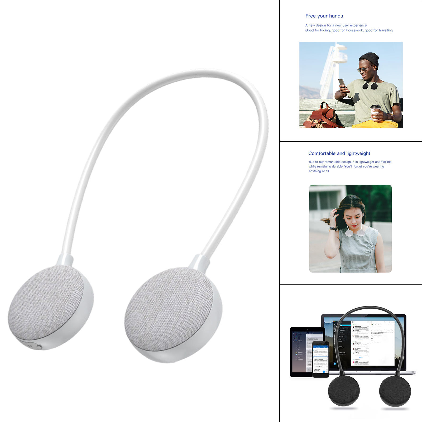 Wireless Neckband Speaker IPX5 Rechargeable Bluetooth Practical 600mAh Compact Stereo Neck Speaker for